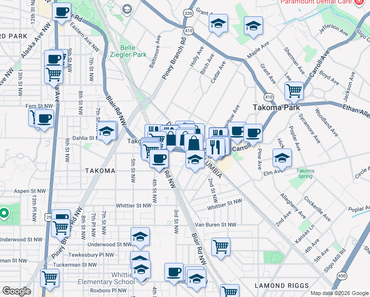 map of restaurants, bars, coffee shops, grocery stores, and more near 101 Independence Avenue Southeast in Washington