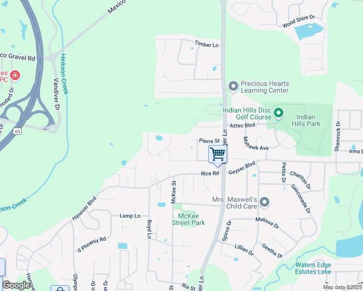 map of restaurants, bars, coffee shops, grocery stores, and more near 4525 Waterloo Drive in Columbia