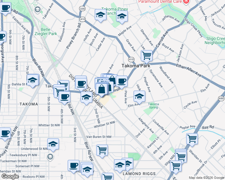 map of restaurants, bars, coffee shops, grocery stores, and more near 101 Independence Avenue Southeast in Washington