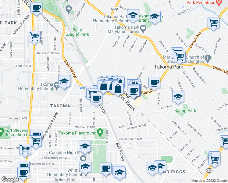map of restaurants, bars, coffee shops, grocery stores, and more near 101 Independence Avenue Southeast in Washington