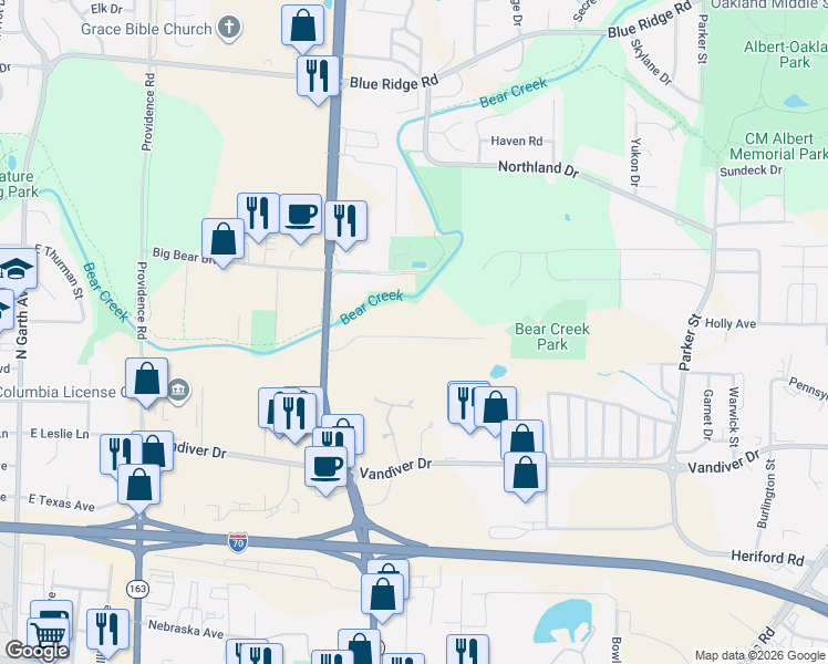map of restaurants, bars, coffee shops, grocery stores, and more near Jolene in Columbia