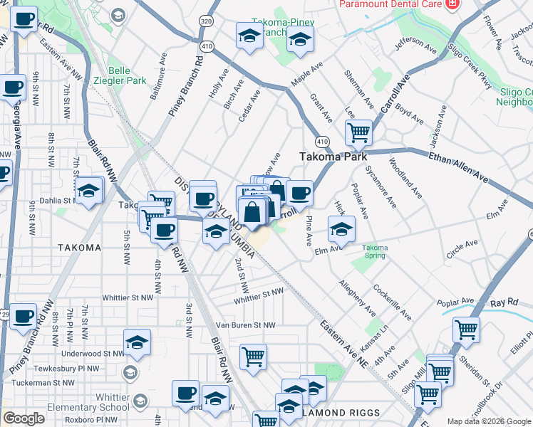 map of restaurants, bars, coffee shops, grocery stores, and more near 101 Independence Avenue Southeast in Washington