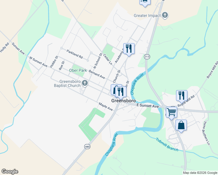map of restaurants, bars, coffee shops, grocery stores, and more near 116 West Sunset Avenue in Greensboro