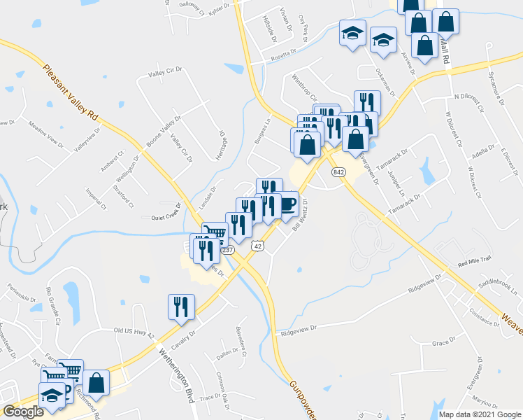 map of restaurants, bars, coffee shops, grocery stores, and more near 8521 Old Toll Road in Florence