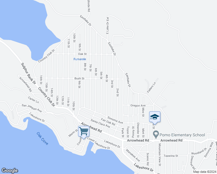 map of restaurants, bars, coffee shops, grocery stores, and more near 3258 4th Street in Clearlake