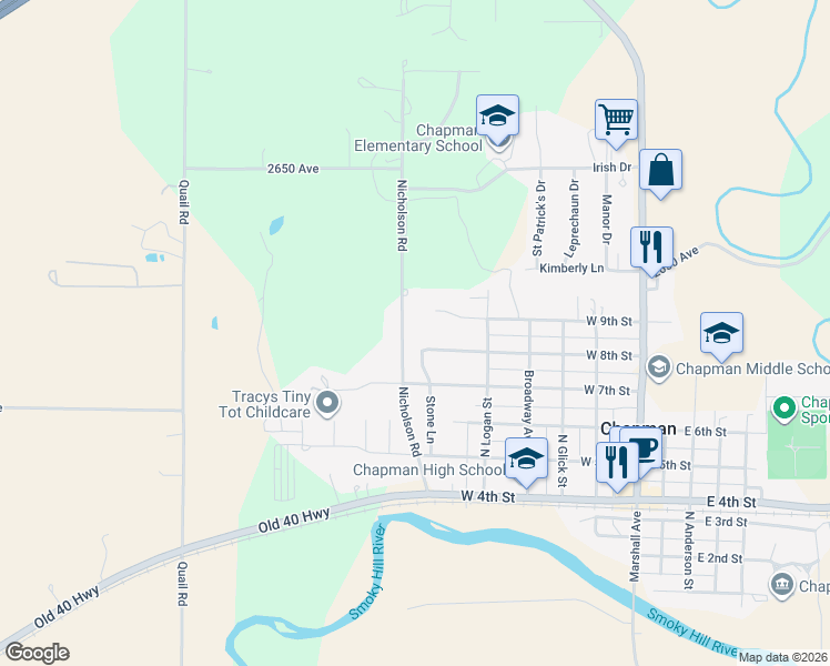 map of restaurants, bars, coffee shops, grocery stores, and more near 911 Nicholson Road in Chapman