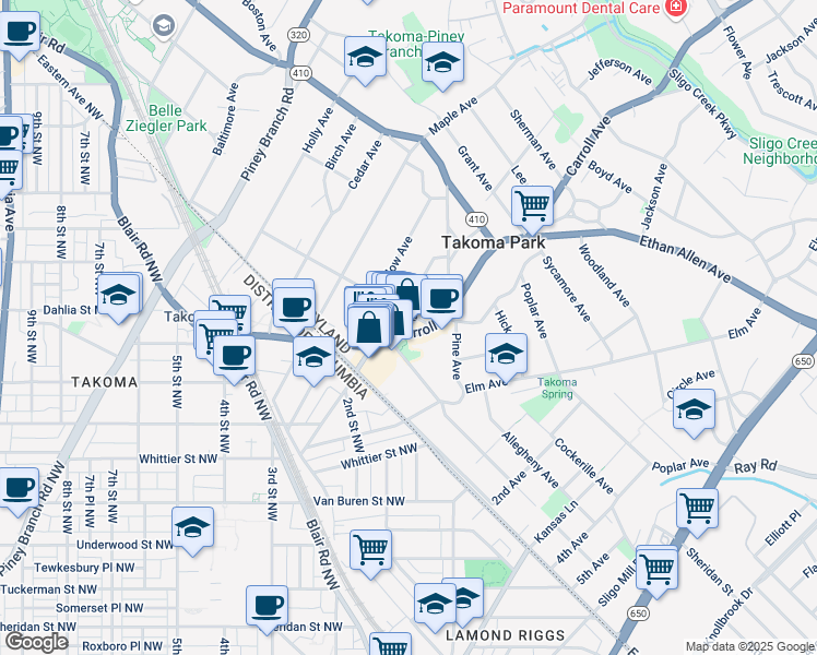 map of restaurants, bars, coffee shops, grocery stores, and more near 101 Independence Avenue Southeast in Washington
