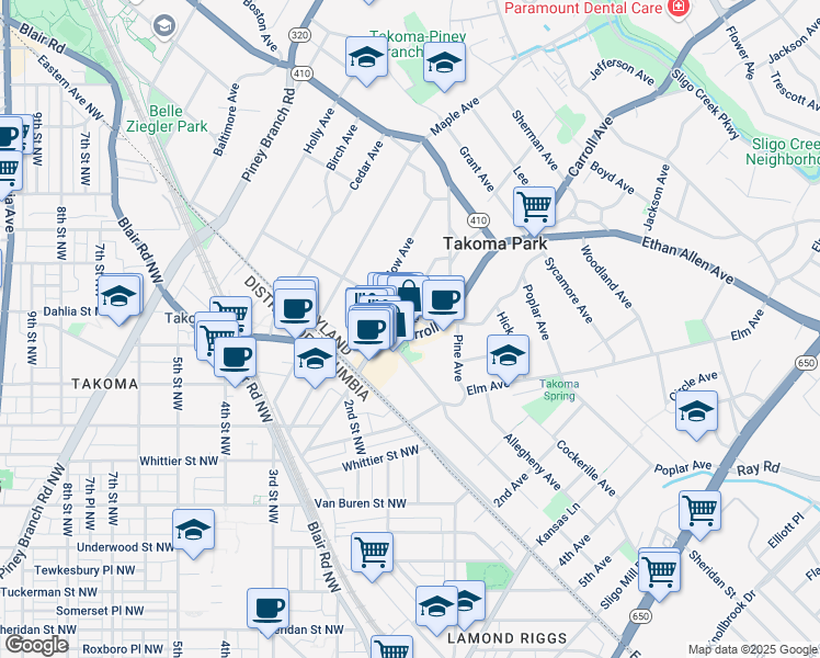 map of restaurants, bars, coffee shops, grocery stores, and more near 101 Independence Avenue Southeast in Washington