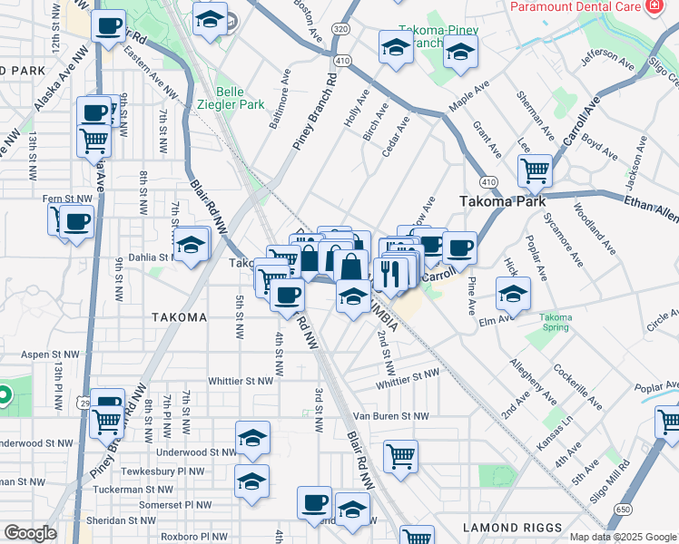 map of restaurants, bars, coffee shops, grocery stores, and more near 101 Independence Avenue Southeast in Washington