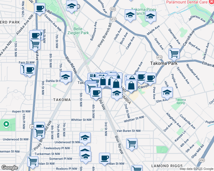 map of restaurants, bars, coffee shops, grocery stores, and more near 101 Independence Avenue Southeast in Washington