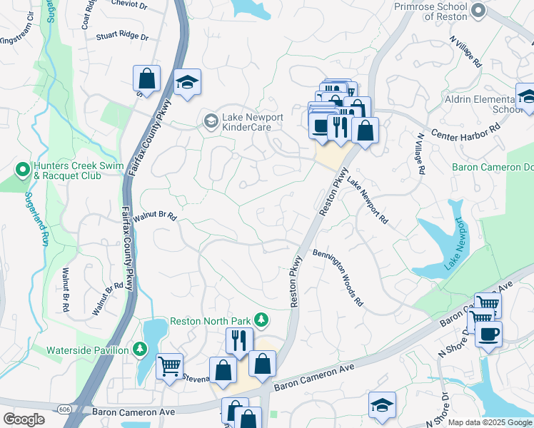 map of restaurants, bars, coffee shops, grocery stores, and more near 1609 Barnstead Drive in Reston
