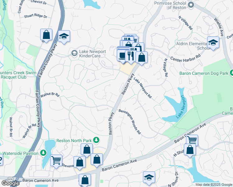 map of restaurants, bars, coffee shops, grocery stores, and more near 11758 Bayfield Court in Reston