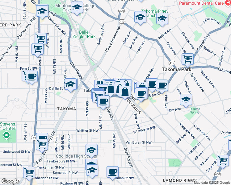 map of restaurants, bars, coffee shops, grocery stores, and more near 101 Independence Avenue Southeast in Washington
