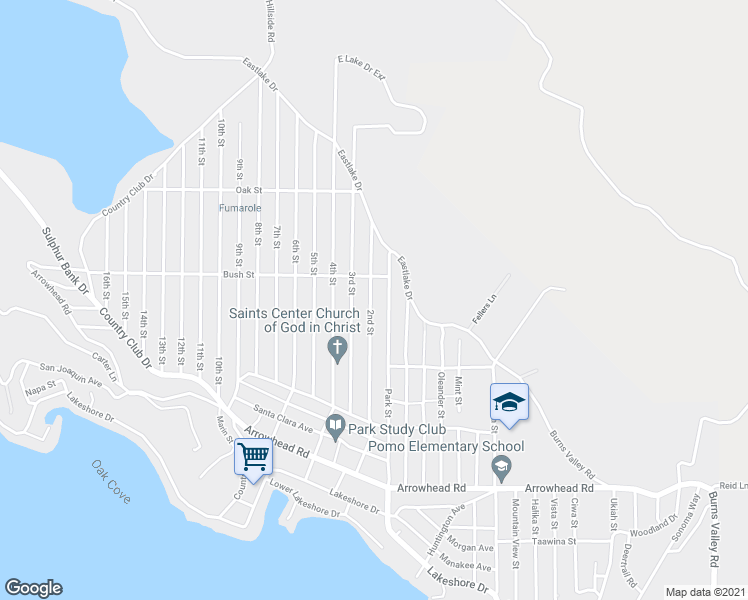 map of restaurants, bars, coffee shops, grocery stores, and more near 3250 2nd Street in Clearlake