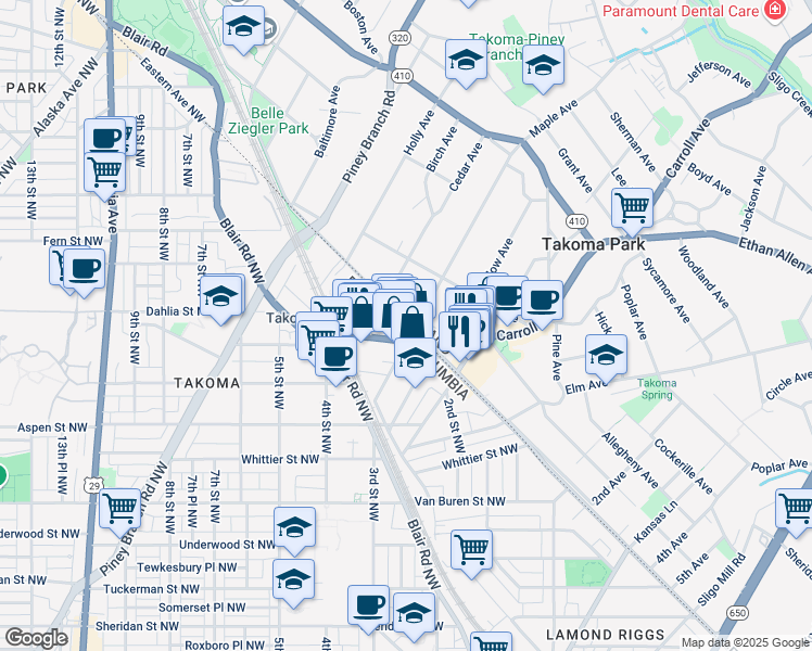 map of restaurants, bars, coffee shops, grocery stores, and more near 101 Independence Avenue Southeast in Washington