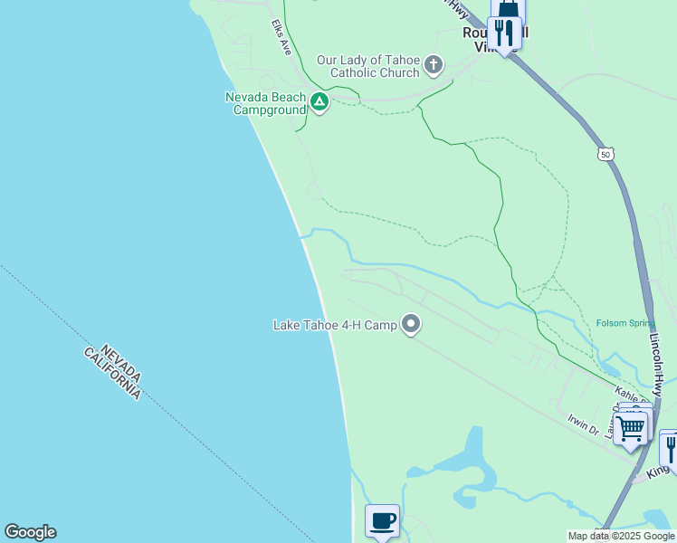 map of restaurants, bars, coffee shops, grocery stores, and more near 1 Beach Club Drive in Stateline