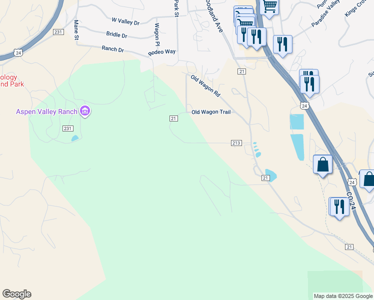 map of restaurants, bars, coffee shops, grocery stores, and more near 1635 Foards Tracts in Woodland Park
