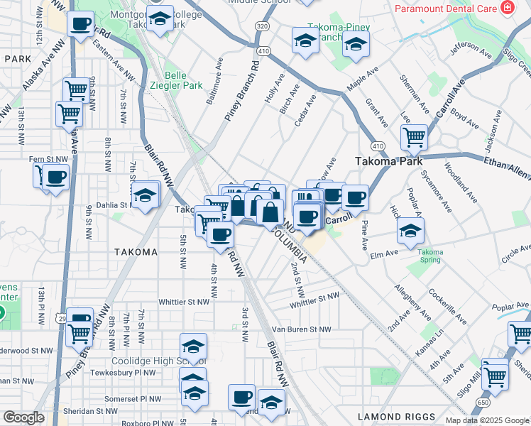 map of restaurants, bars, coffee shops, grocery stores, and more near 6980 Maple Street Northwest in Washington