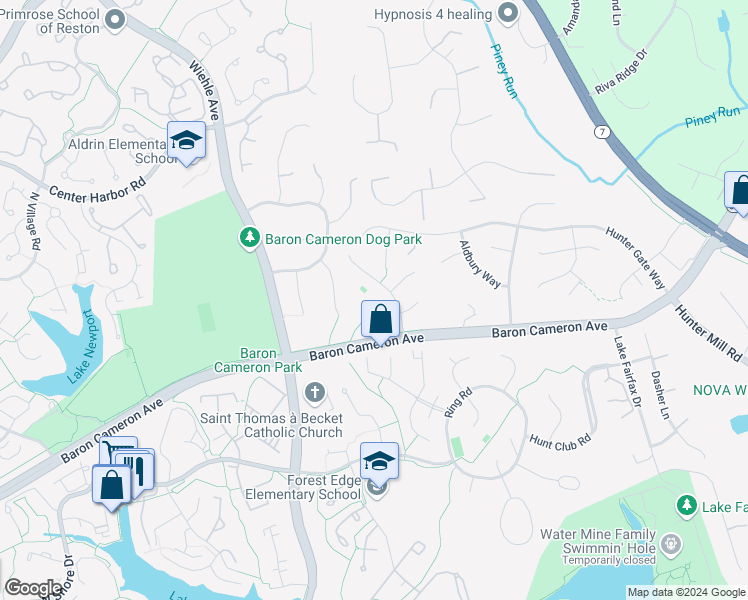 map of restaurants, bars, coffee shops, grocery stores, and more near 11112 Chessington Place in Reston