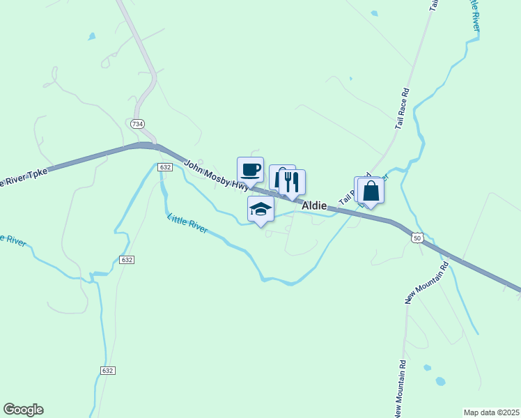 map of restaurants, bars, coffee shops, grocery stores, and more near 39307 John Mosby Hwy in Aldie