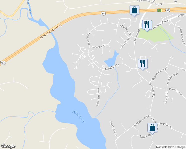 map of restaurants, bars, coffee shops, grocery stores, and more near 940 Riversedge Circle in Annapolis
