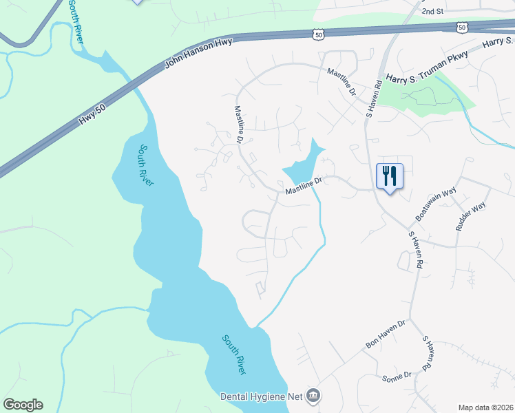 map of restaurants, bars, coffee shops, grocery stores, and more near 932 Riversedge Circle in Annapolis