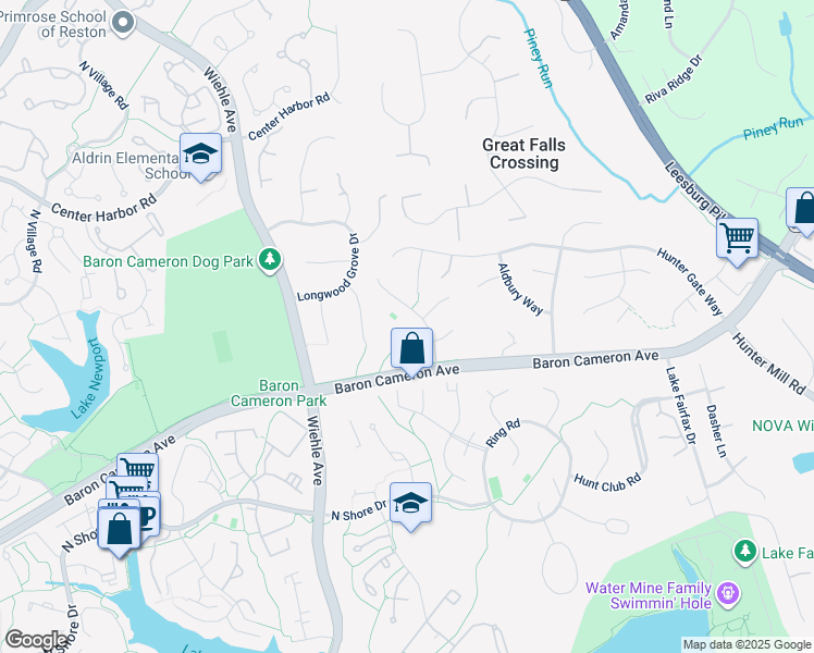 map of restaurants, bars, coffee shops, grocery stores, and more near 11112 Chessington Place in Reston