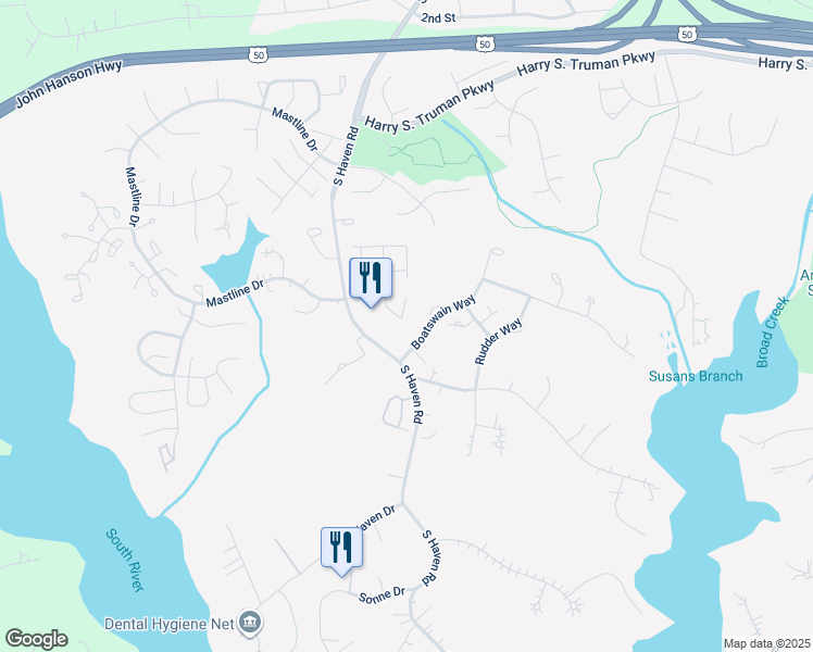 map of restaurants, bars, coffee shops, grocery stores, and more near 2717 Yeomans Lantern Court in Annapolis