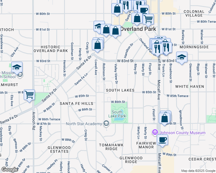 map of restaurants, bars, coffee shops, grocery stores, and more near 7721 West 84th Terrace in Overland Park