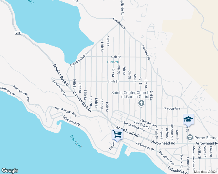 map of restaurants, bars, coffee shops, grocery stores, and more near 3240 10th Street in Clearlake