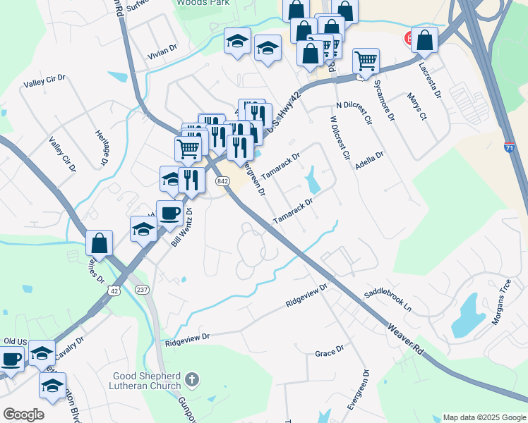 map of restaurants, bars, coffee shops, grocery stores, and more near 1152 Weaver Rd in Florence