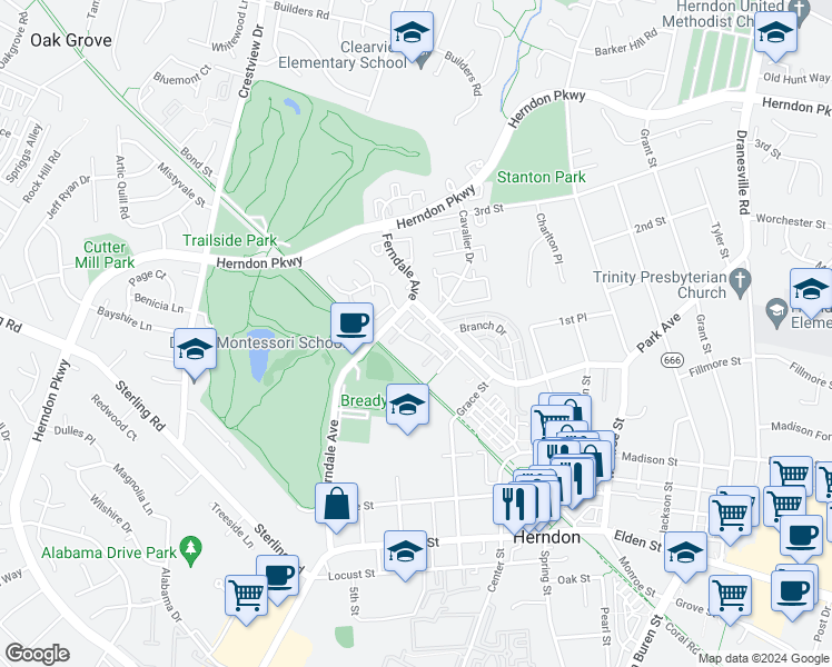 map of restaurants, bars, coffee shops, grocery stores, and more near 946 Barton Oaks Place in Herndon