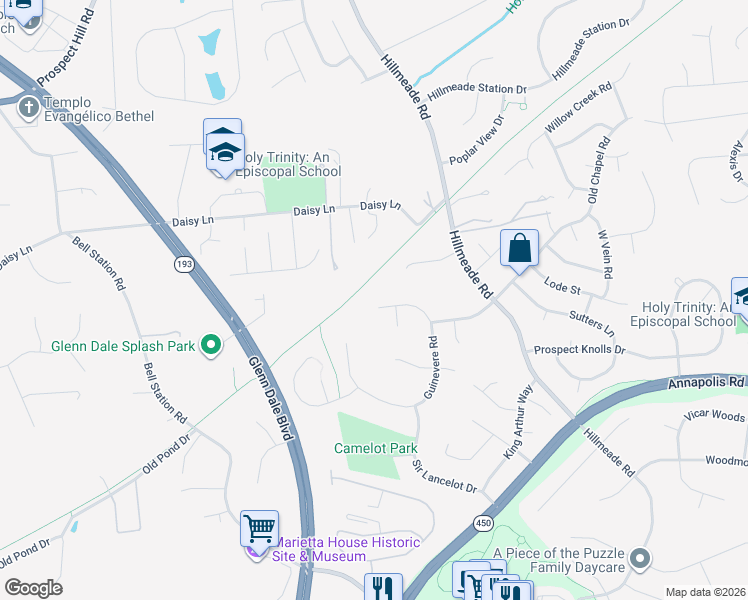 map of restaurants, bars, coffee shops, grocery stores, and more near 12521 Guinevere Road in Glenn Dale
