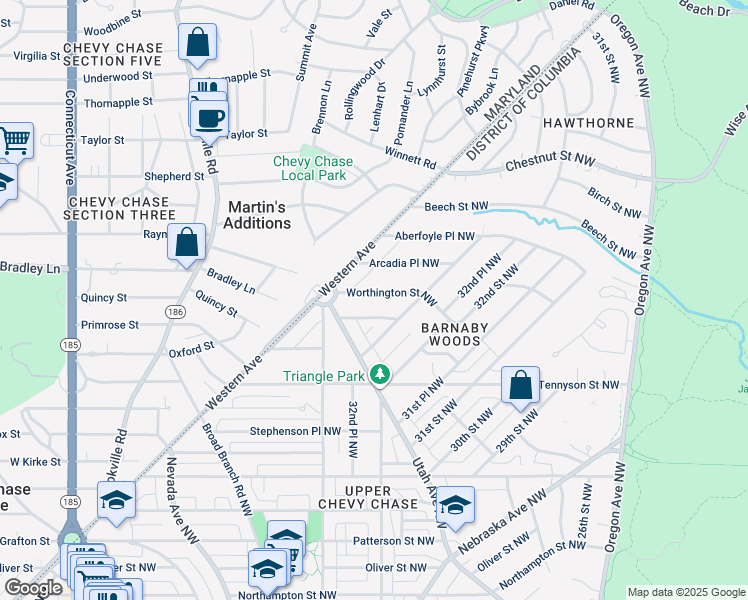 map of restaurants, bars, coffee shops, grocery stores, and more near 3274 Worthington Street Northwest in Washington
