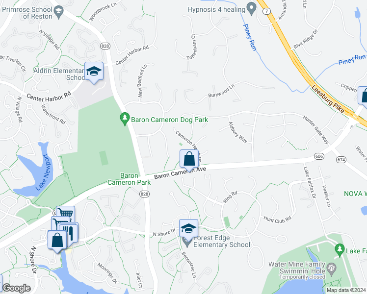 map of restaurants, bars, coffee shops, grocery stores, and more near 11114 Chessington Place in Reston