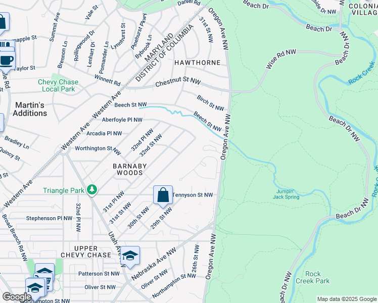 map of restaurants, bars, coffee shops, grocery stores, and more near 6609 31st Street Northwest in Washington