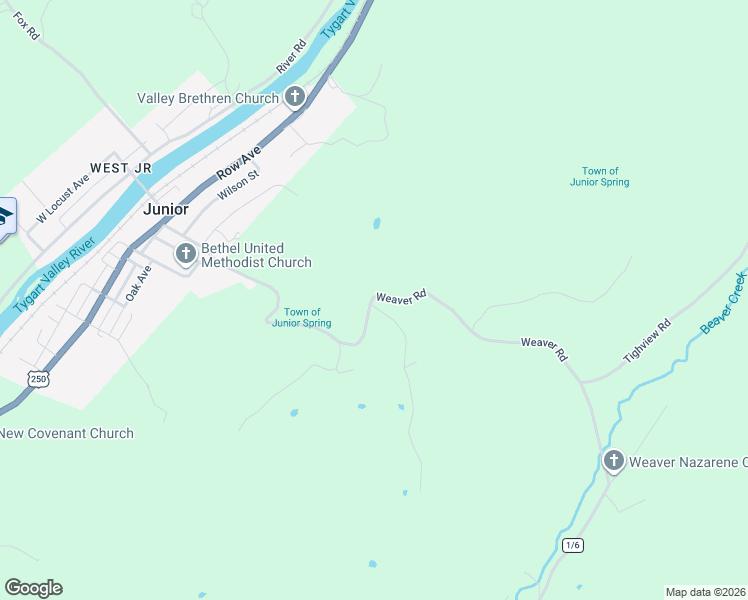 map of restaurants, bars, coffee shops, grocery stores, and more near 558 Junior Weaver Road in Belington