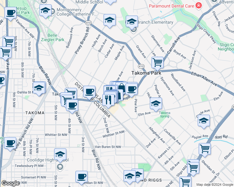 map of restaurants, bars, coffee shops, grocery stores, and more near 101 Independence Avenue Southeast in Washington
