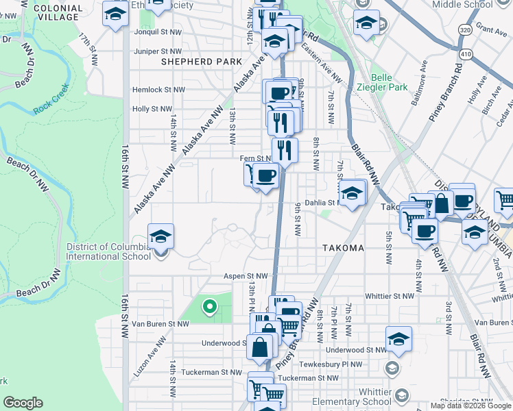 map of restaurants, bars, coffee shops, grocery stores, and more near in Washington