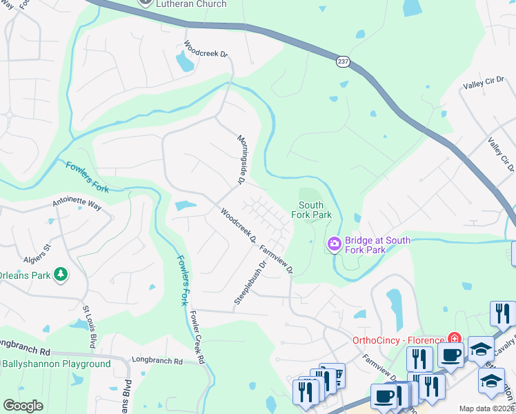 map of restaurants, bars, coffee shops, grocery stores, and more near 9103 Timberbrook Lane in Florence