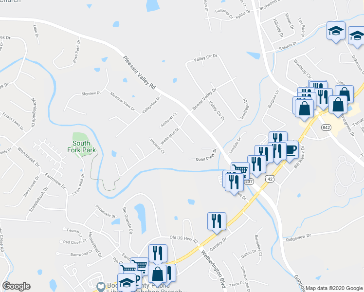 map of restaurants, bars, coffee shops, grocery stores, and more near 8420 Stratford Court in Florence