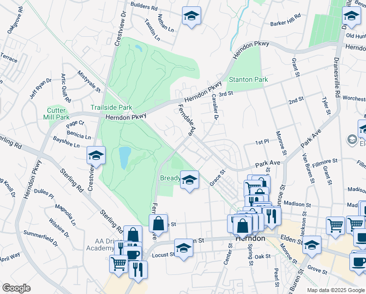 map of restaurants, bars, coffee shops, grocery stores, and more near 963 Barton Oaks Pl in Herndon
