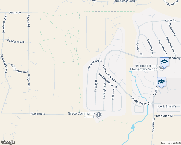 map of restaurants, bars, coffee shops, grocery stores, and more near 9849 Rockingham Drive in Peyton