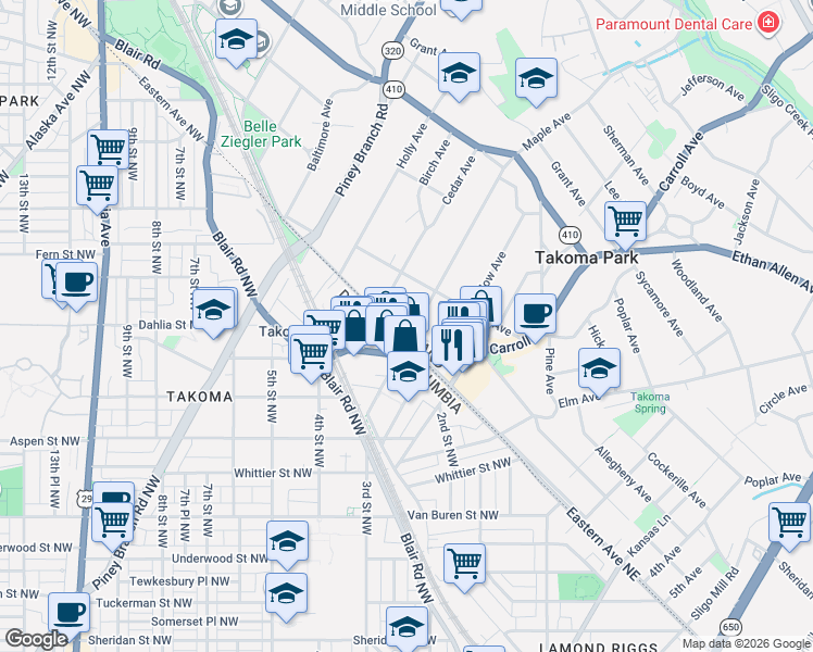 map of restaurants, bars, coffee shops, grocery stores, and more near 101 Independence Avenue Southeast in Washington