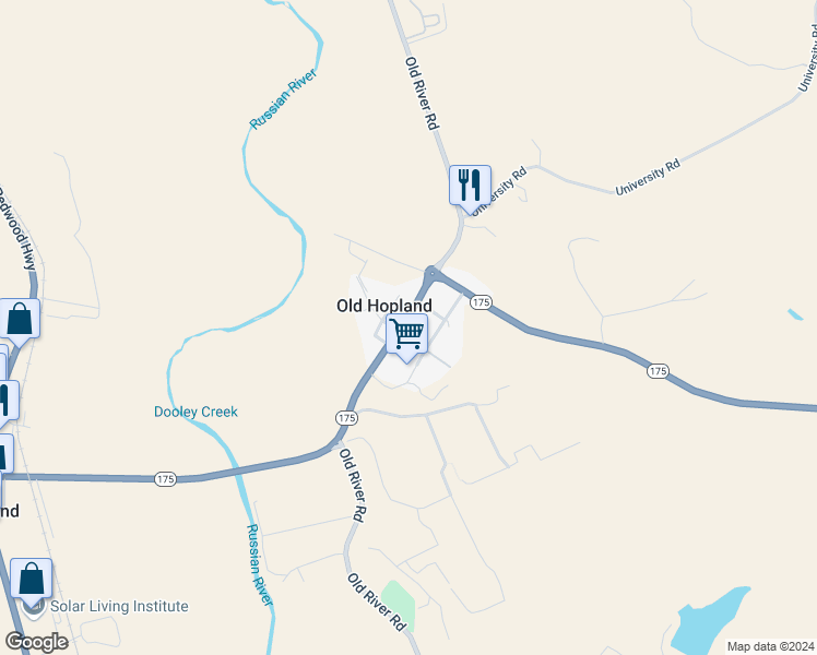 map of restaurants, bars, coffee shops, grocery stores, and more near 820 Highway 175 in Hopland