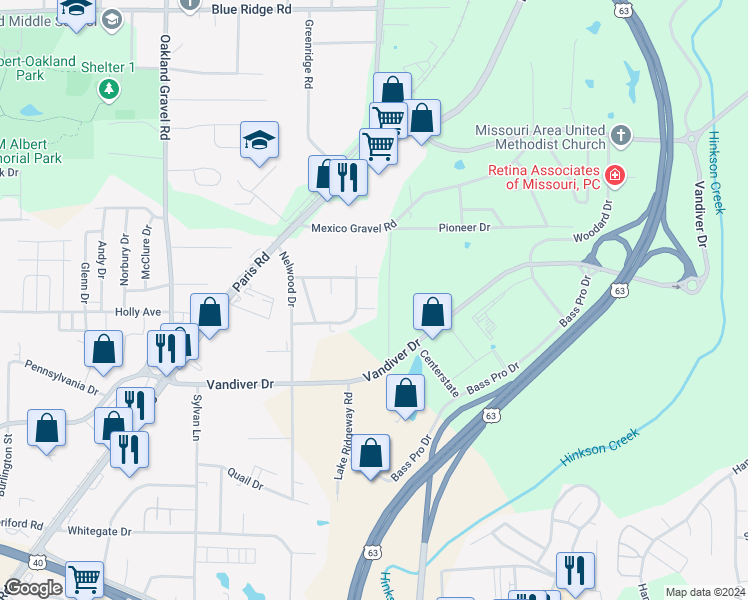 map of restaurants, bars, coffee shops, grocery stores, and more near 2907-2909 Mulberry Road in Columbia