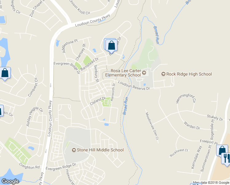 map of restaurants, bars, coffee shops, grocery stores, and more near 23170 Hanworth Street in Ashburn