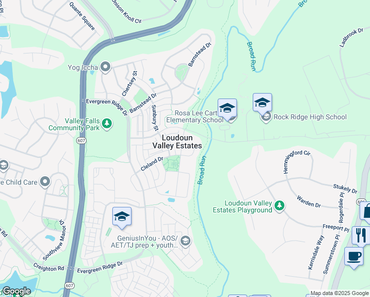 map of restaurants, bars, coffee shops, grocery stores, and more near 23170 Hanworth Street in Ashburn
