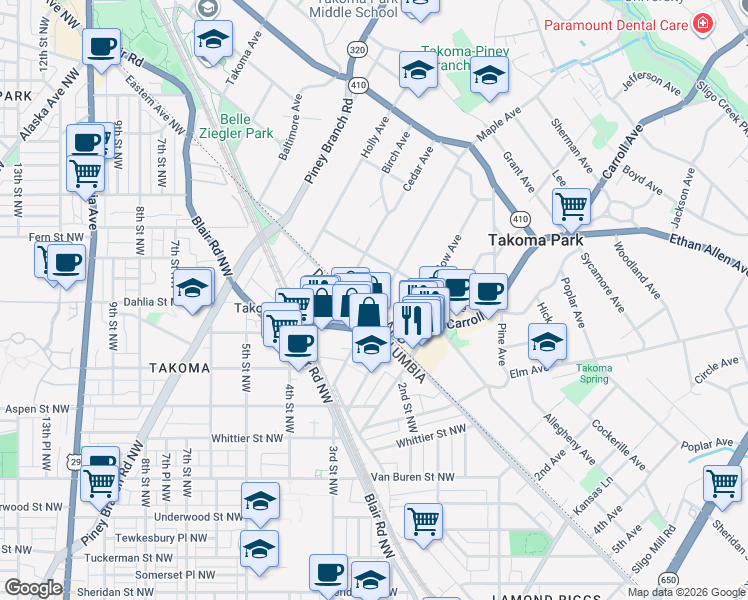 map of restaurants, bars, coffee shops, grocery stores, and more near 101 Independence Avenue Southeast in Washington