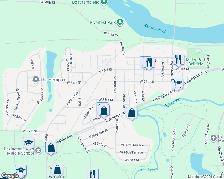 map of restaurants, bars, coffee shops, grocery stores, and more near 8425 Dicken Avenue in De Soto